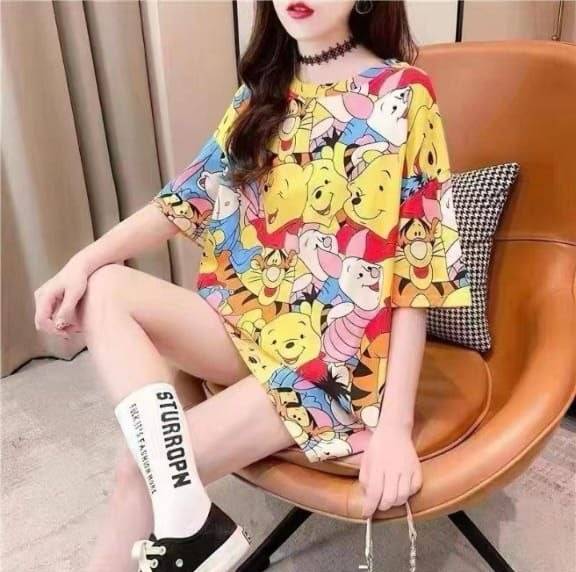 تیشرت لانگ زنانه طرحدار ، نخ پنبه وارداتی